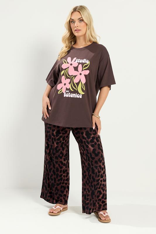 YOURS Plus Size Brown Leopard Print Trousers | Yours Clothing 1
