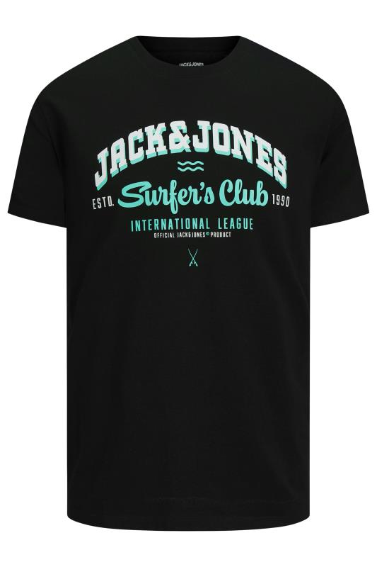 JACK & JONES Big & Tall Black 'Surfer's Club' Printed T-Shirt | BadRhino 2