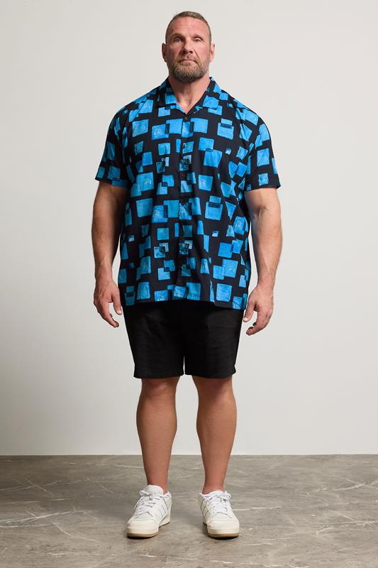 BadRhino BIg & Tall Navy Blue Square Print Peached Short Sleeve Shirt | BadRhino 2