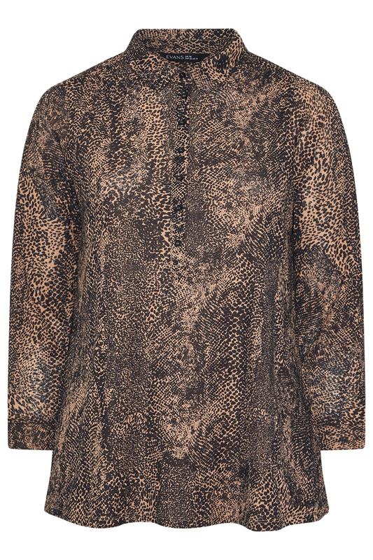 EVANS Plus Size Natural & Black Animal Print Half Placket Shirt  | Evans 5