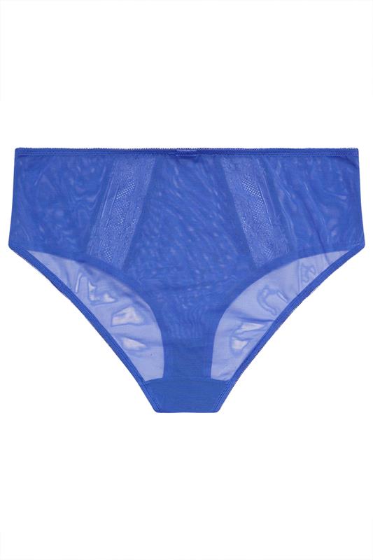 YOURS Plus Size Cobalt Blue Contrast Lace Mesh Briefs | Yours Clothing 6