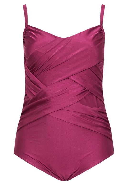 YOURS Plus Size Burgundy Red Super Sculpt Crossover Swimsuit | Yours Clothing 8