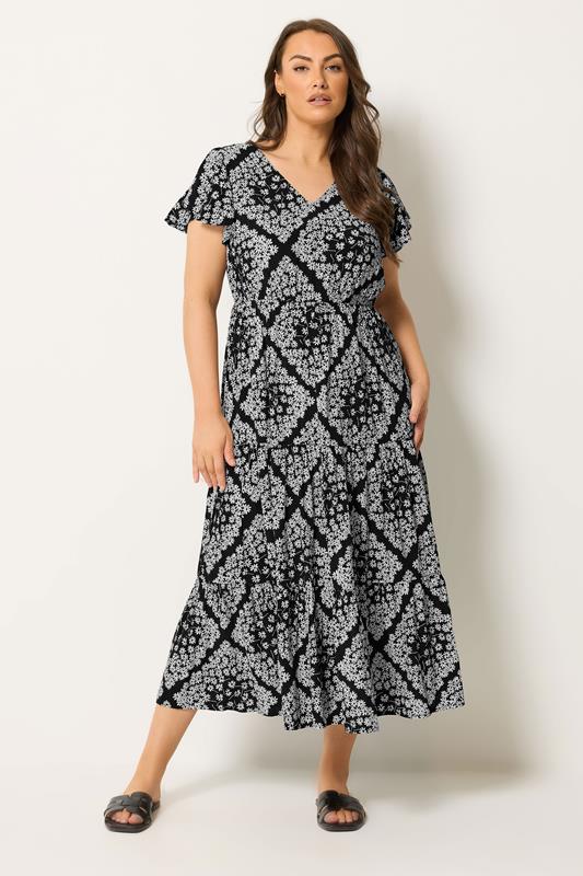YOURS Curve Black Daisy Smock Dress