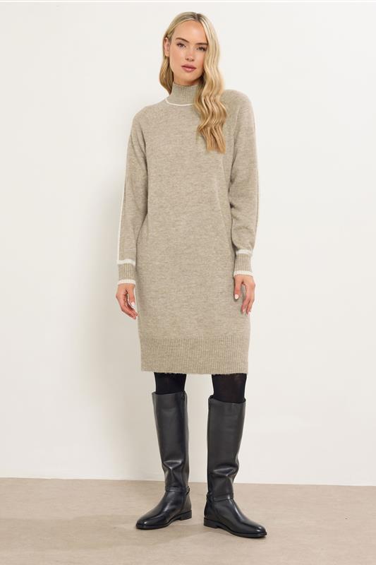 LTS Tall Beige Brown Contrast Trim Jumper Dress | Long Tall Sally 2