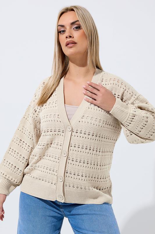 LIMITED COLLECTION Plus Size Cream Crochet Balloon Sleeve Cardigan | Yours Clothing 1