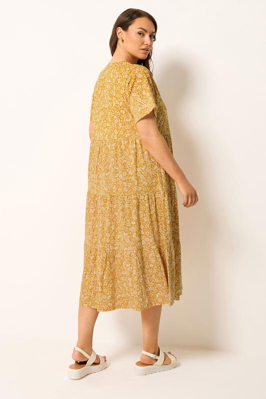 YOURS Plus Size Gold Yellow Floral Tiered Maxi Dress | Yours Clothing 2