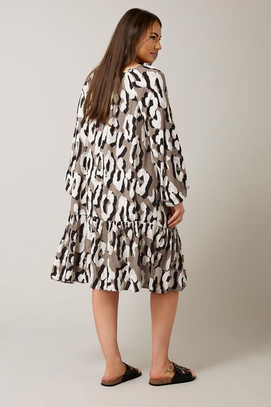 EVANS Plus Size Brown Animal Print Tiered Mini Dress | Evans 2