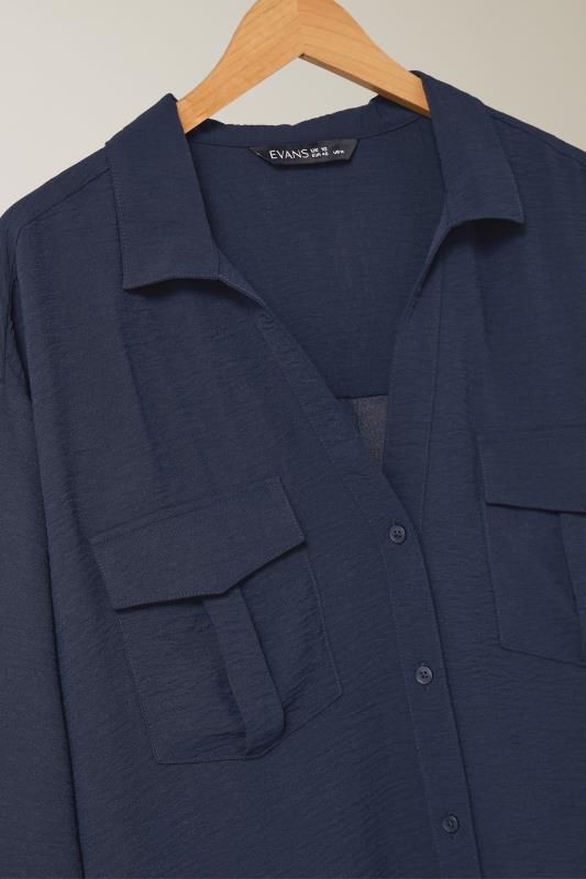 EVANS Plus Size Navy Blue Utility Pocket Shirt | Evans 7