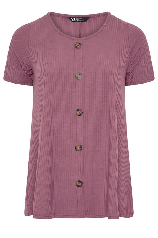 YOURS Plus Size Pink Button Front Ribbed Swing Top | Yours Clothing 5
