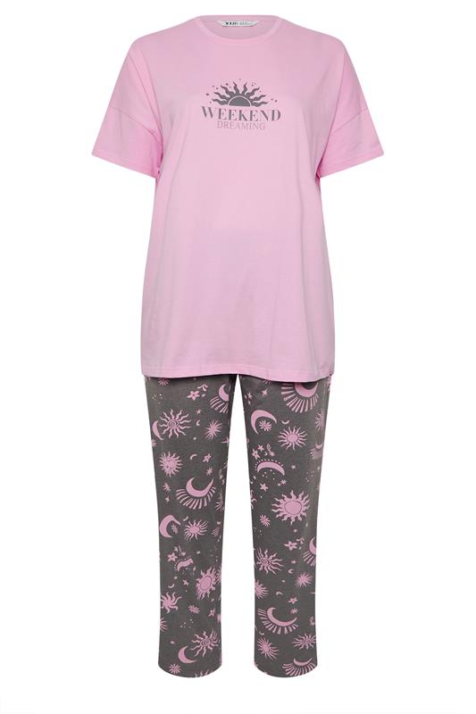 YOURS Plus Size Pink & Grey 'Weekend Dreaming' Pyjama Set | Yours Clothing 5