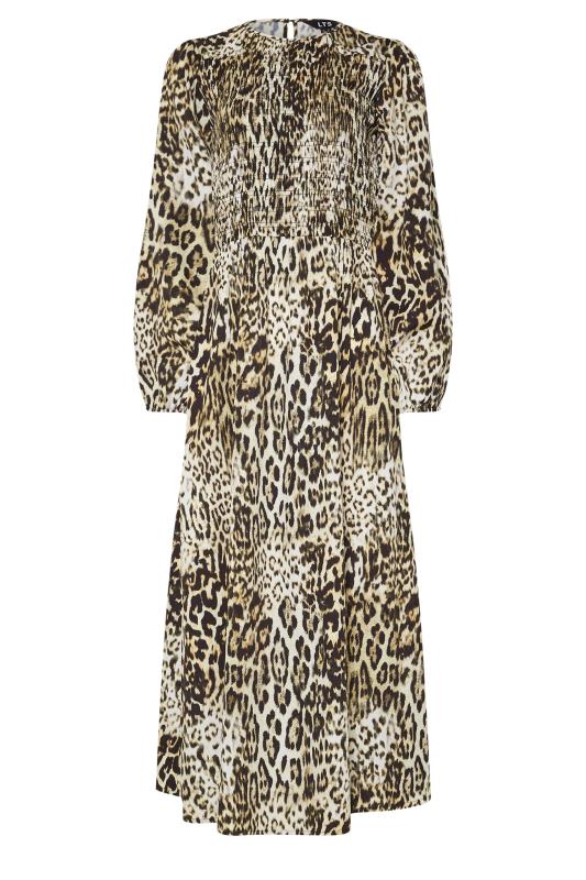 LTS Tall Natural Brown Animal Print Shirred Maxi Dress | Long Tall Sally 5