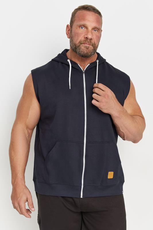 D555 Big & Tall Navy Blue Zip Through Sleeveless Hoodie