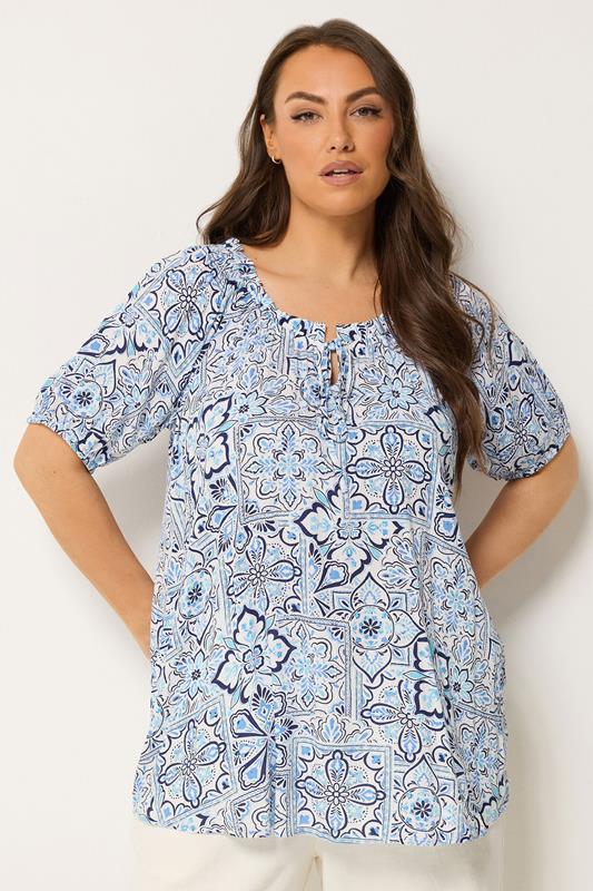YOURS Plus Size Blue Floral Bardot Top | Yours Clothing 1