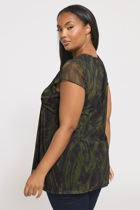 YOURS Plus Size Green Swirl Print Mesh Top | Yours Clothing 2