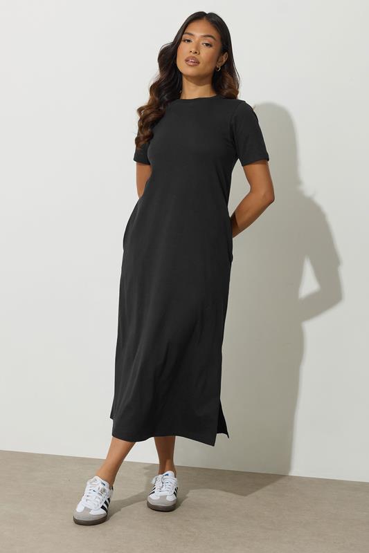PixieGirl Petite Women's Black Cotton T-Shirt Maxi Dress | PixieGirl 2