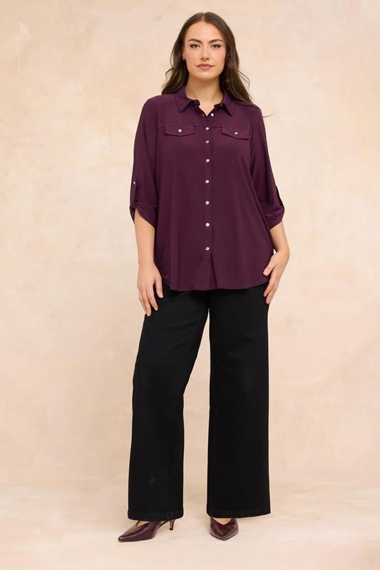 EVANS Plus Size Burgundy Red Tab Sleeve Blouse | Evans  1