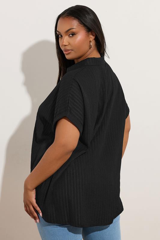 YOURS Plus Size Black Textured Boxy Shirt | Yours Clothing 4