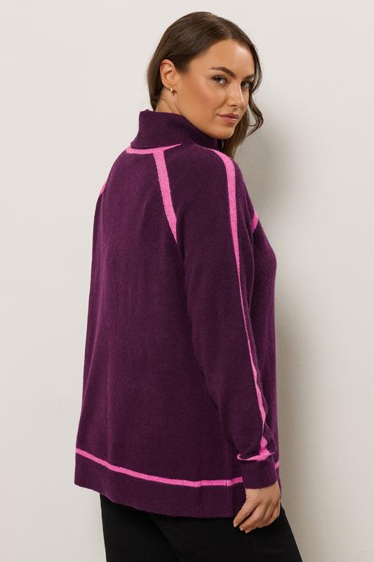 EVANS Plus Size Purple Contrast Tipped Jumper | Evans 2