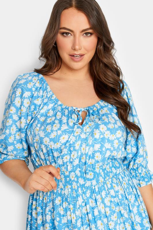 YOURS Plus Size Blue Floral Shirred Tie Front Top | Yours Clothing 4