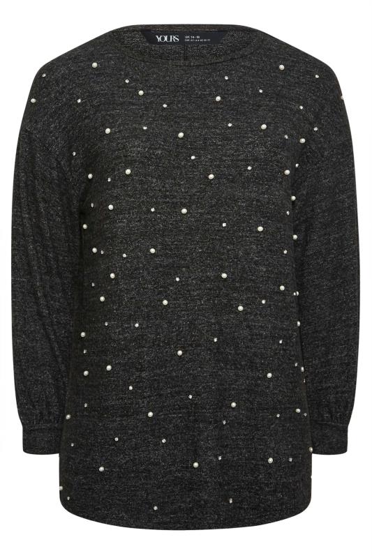 YOURS LUXURY Plus Size Charcoal Grey Soft Touch Pearl Jumper | Yours Clothing 5