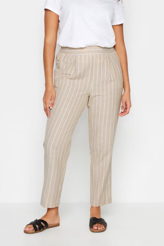 M&Co Natural Brown Stripe Print Linen Trousers | M&Co 1