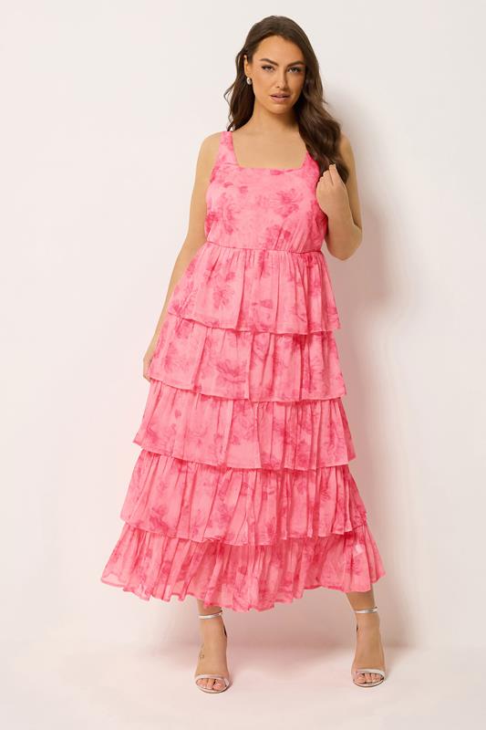 YOURS Plus Size Pink Floral Ruffle Dress | Yours Clothing 1