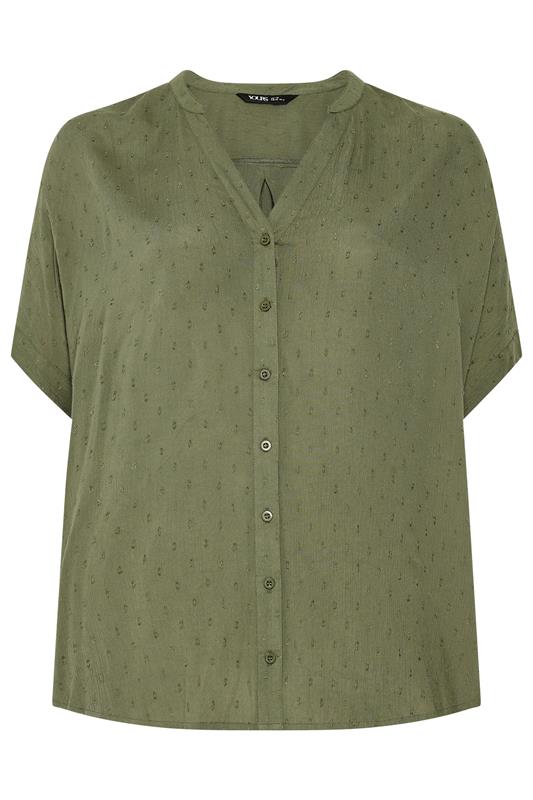 YOURS Plus Size Green Dobby Notch Neck Blouse | Yours Clothing 5