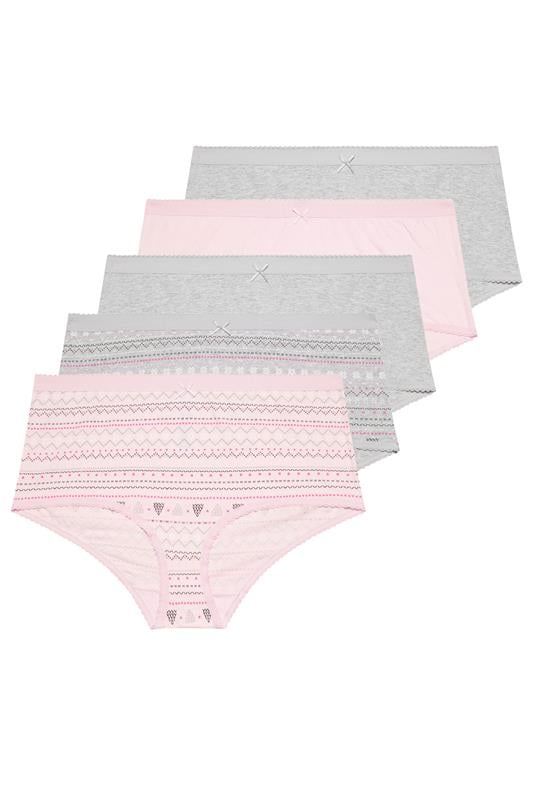 YOURSET 5 PACK Plus Size Grey Fairisle Full Briefs | Yours Clothing 1