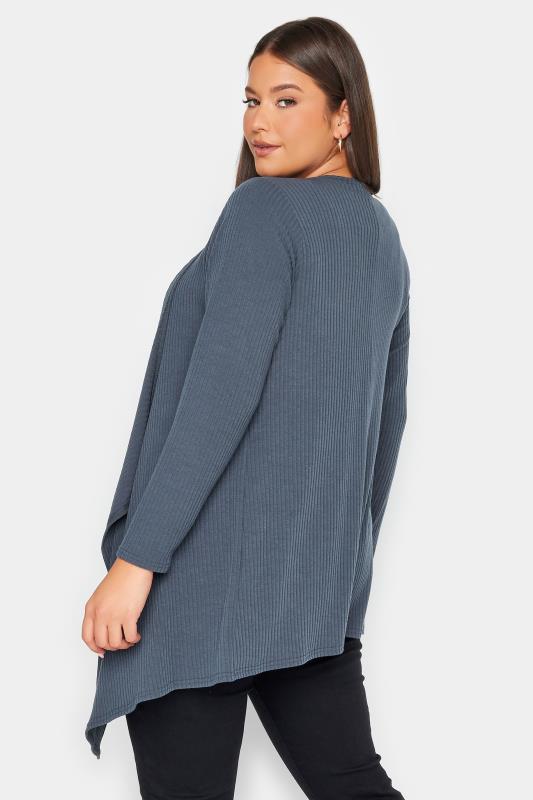 YOURS Plus Size Grey Ribbed Waterfall Cardigan | Yours Clothing 3