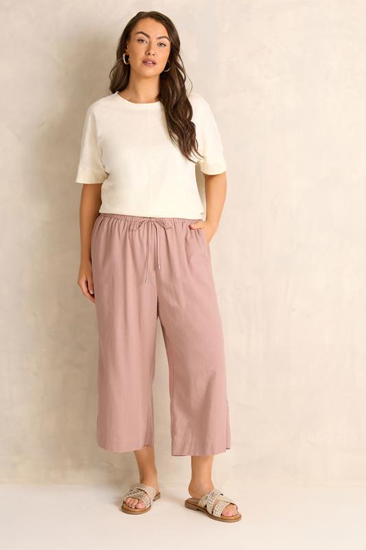 EVANS Plus Size Pink Linen Cropped Trousers | Evans 4