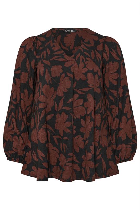 EVANS Plus Size Black & Brown Floral Pleat Front Blouse | Evans 5