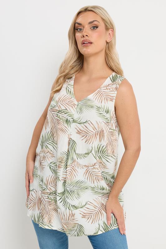 YOURS Curve Natural Brown Tropical Linen Vest Top