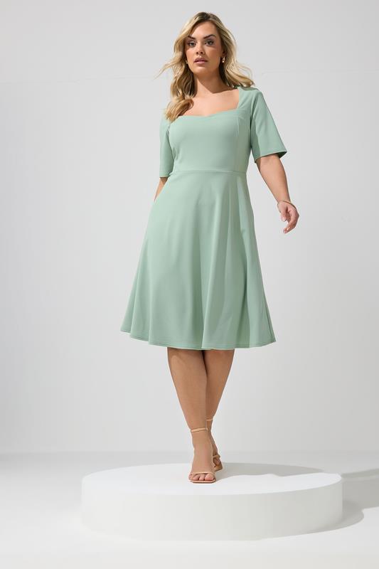 YOURS LONDON Plus Size Sage Green Panel Skater Dress | Yours Clothing 1