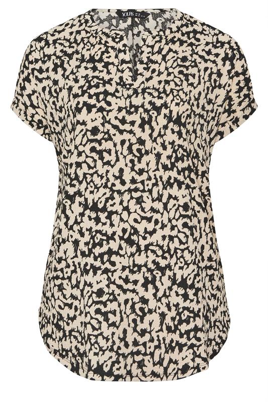 YOURS Plus Size Natural Brown Abstract Print Notch Neck Top | Yours Clothing 5