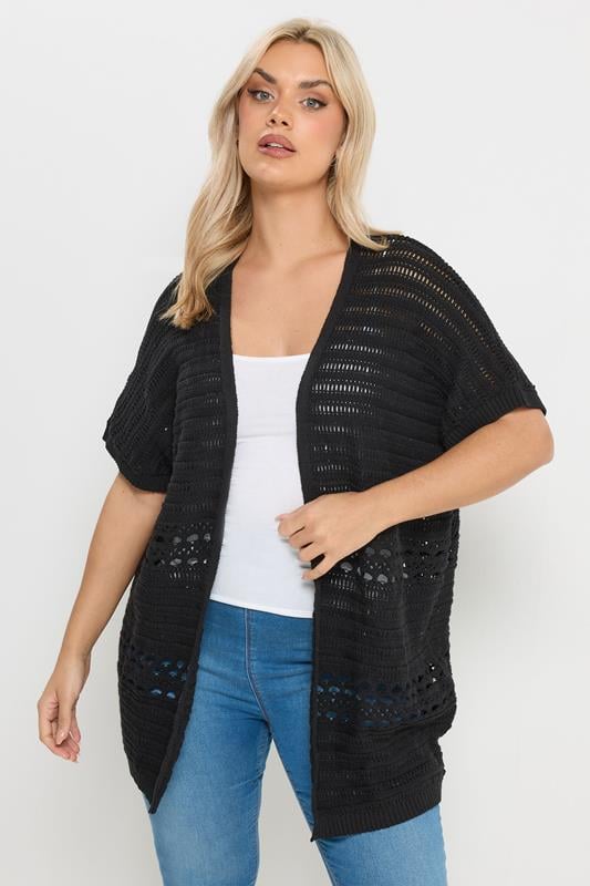YOURS Curve Black Crochet Kimono