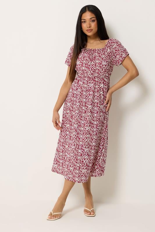 M&Co Petite Red Abstract Tie Neck Midi Dress | M&Co 2