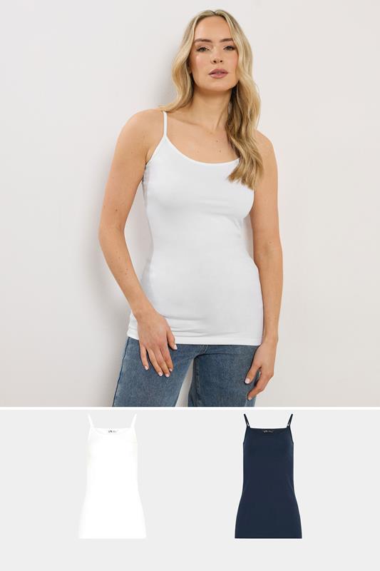 LTS 2 PACK Tall Navy Blue & White Cami Vest Tops