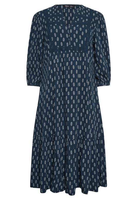 M&Co Petite Navy Blue Floral Print Lace Trim Midi Dress | BadRhino 5