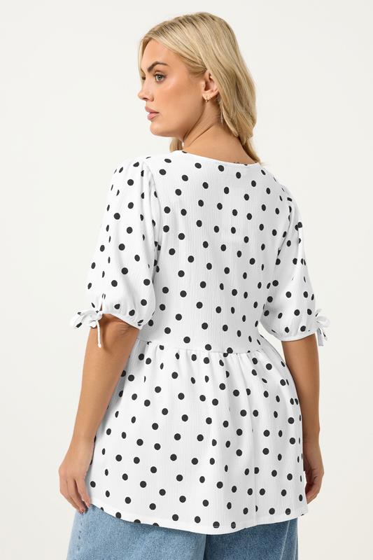 YOURS  Plus Size White Polka Dot Bow Front Peplum Top | Yours Clothing 4