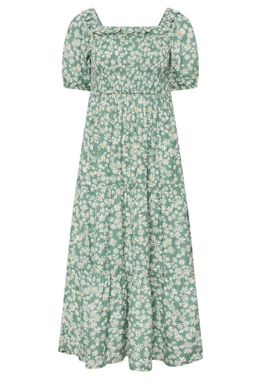 PixieGirl Petite Women's Green Daisy Tiered Bardot Dress | PixieGirl 5