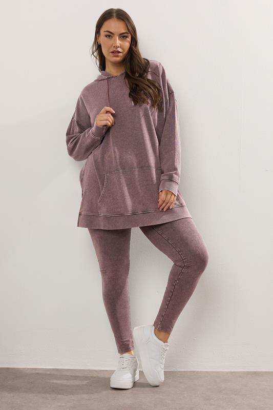 YOURS Plus Size Burgundy Red Acid Wash Leggings | Yours Clothing 1