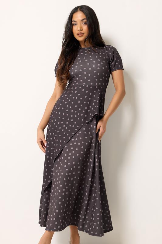 PixieGirl Petite Chocolate Brown Polka Dot Maxi Dress