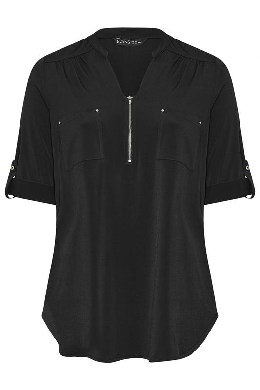 EVANS Plus Size Black Zip Front Jersey Blouse | Evans  5