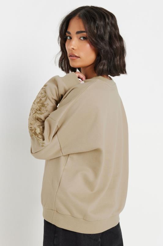 PixieGirl Petite Women's Natural Brown Floral Embroidered Sweatshirt | PixieGirl 4