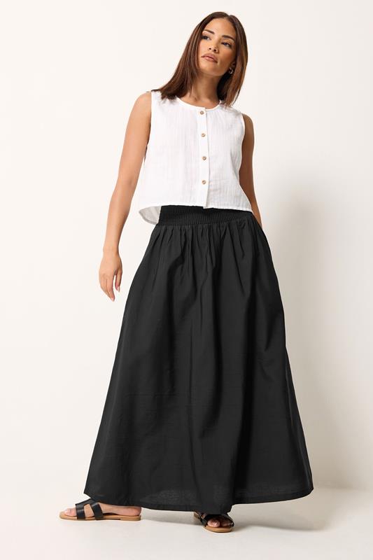 PixieGirl Petite Black Shirred Waist Midi Skirt