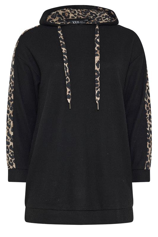 YOURS Plus Size Black Leopard Print Trim Hoodie | Yours Clothing  5