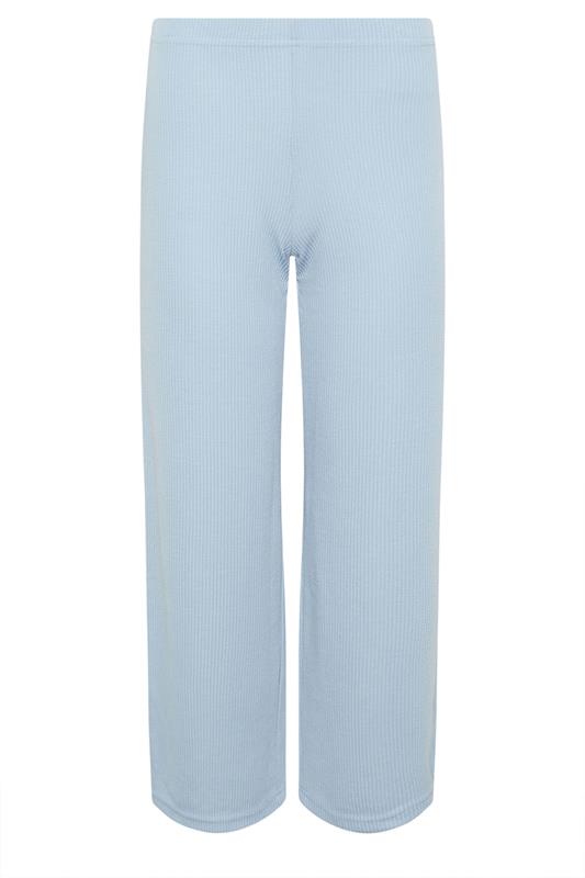 PixieGirl Petite Women's Light Blue Ribbed Wide Leg Trousers | PixieGirl 5