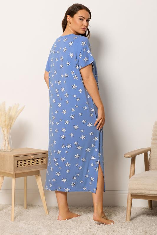 YOURSET Plus Size 2 PACK Blue Star & Shell Print Midaxi Nightdresses | Yours Clothing 5