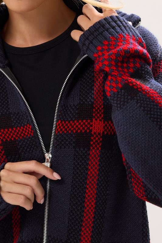 PixieGirl Petite Women's Blue & Red Knitted Check Zip Cardigan | PixieGirl 4