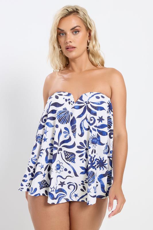 YOURS Plus Size White Abstract Floral Print Tankini Top | Yours Clothing 4